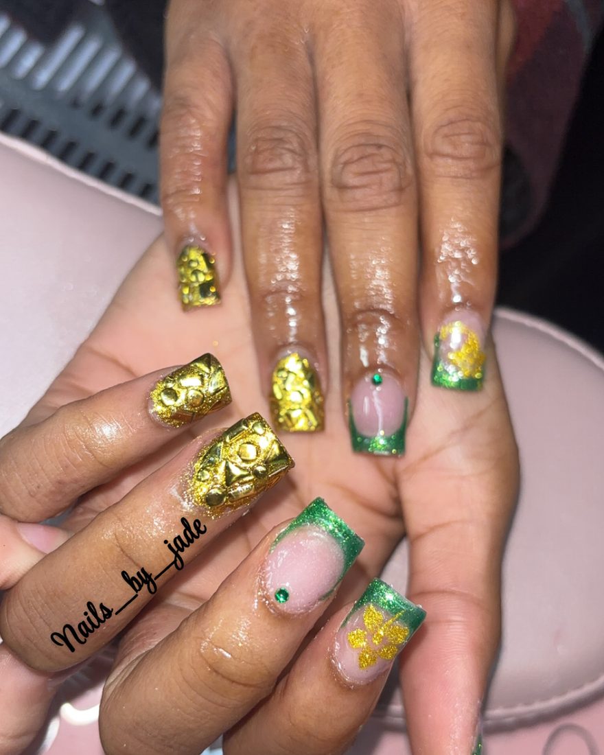 Green and gold set with foil detail and hand painted flowers